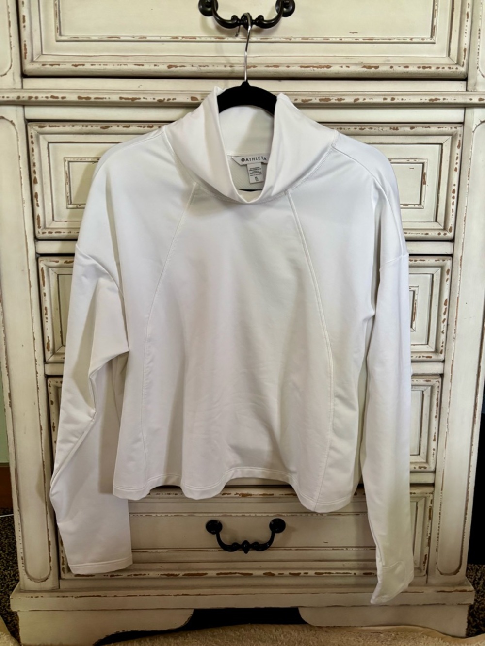 Athleta White Funnel Neck Long Sleeve Top